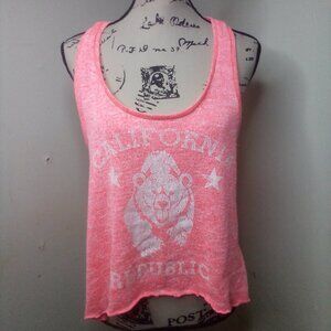 Stranded Tank Top XL Women Sleeveless California Republic Bear Cropped Orange